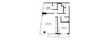 a floor plan of a small house with a bedroom and a living room