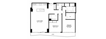 floor plan of the upper level of a house with a bedroom and a living room