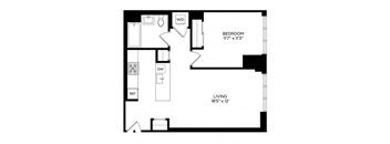 a floor plan of a small house with a bedroom and a living room