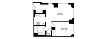 a floor plan of a small house with a bedroom and a living room