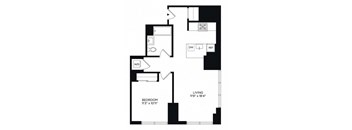 a floor plan of a small house with a bedroom and a living room