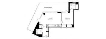 the floor plan of a small floor plan with a bedroom and a living room