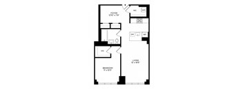 a floor plan of a small house with a bedroom and a living room