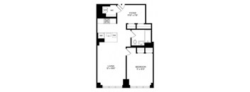 a floor plan of a small house with a bedroom and a living room