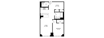 a floor plan of a small house with a bedroom and a living room
