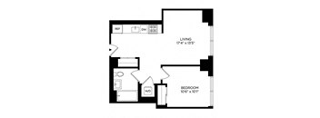 a floor plan of a small room with a bedroom and a bathroom