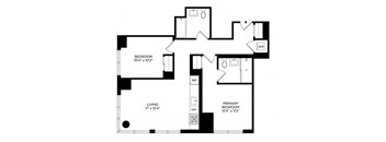 a floor plan of a small house with a bedroom and a living room