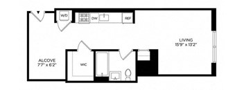 the floor plan of a small house with a kitchen and a living room