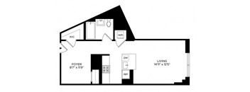 the floor plan of the small house showing the bedroom and the living room