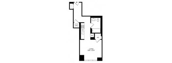 floor plan of a small apartment with a bedroom and a living room