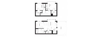 two floor plans of a house with black and white floor plans