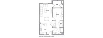 a floor plan of a small apartment with a bedroom and a living room