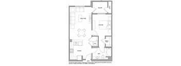 a floor plan of a small apartment with a bedroom and a living room