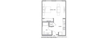 a floor plan of a small house with a bedroom and a bathroom