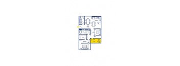 a floor plan of a house with blue and yellow floors