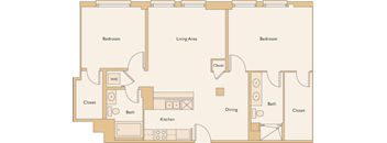 a schematic diagram of a living room and a bedroom