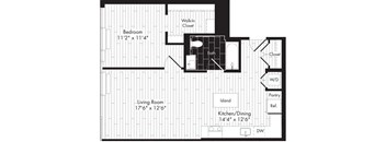 a floor plan of a house with a living room and a kitchen