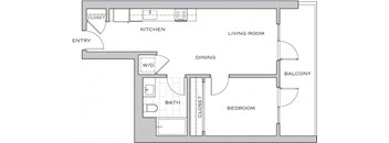 a floor plan with a bedroom and a living room