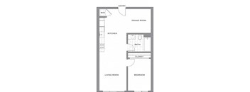 a floor plan of a small house with a kitchen and a living room