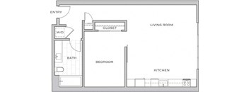 a floor plan of a small apartment with a bedroom and a living room