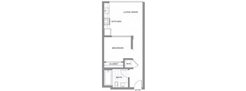the floor plan of a small room with a bathroom and a closet