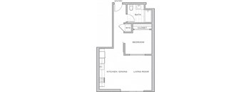 a floor plan of a small house with a bedroom and a living room