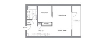a floor plan of a small apartment with a bedroom and a living room