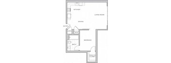 the floor plan of a small house with a living room and a dining room