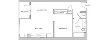 a floor plan of a small apartment with a bedroom and a living room