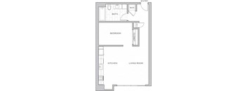 a floor plan of a small house with a kitchen and a living room