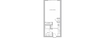 the floor plan of a small house with a bathroom and a kitchen
