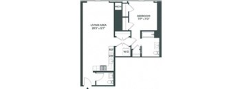 the floor plan of a studio apartment with a loft