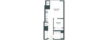 a floor plan of a room with a bathroom and a bedroom