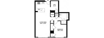 the floor plan of a small house with a bedroom and a living room