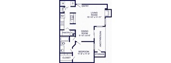 a floor plan of a small house with a living room and a dining room