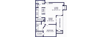 a floor plan of a small house with a living room and a dining room