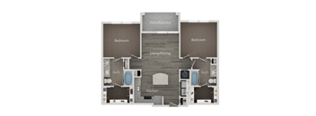 a 1 bedroom floor plan with baths and closet