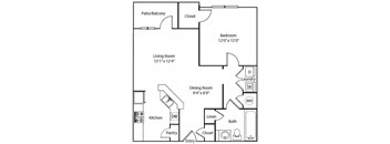 a floor plan of an apartment with a bedroom and a living room