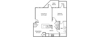 a floor plan of a small house with a kitchen and a living room