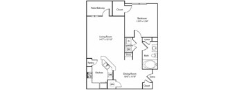 A black and white image of an apartment floor plan.