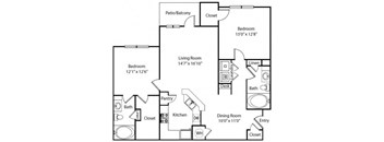 A black and white image of an apartment floor plan.
