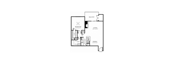 a floor plan of a house with a bedroom and a living room
