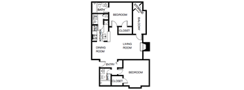 a floor plan of a house with bedrooms and a living room and a dining room