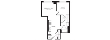 a floor plan of a unit with a bedroom and a living room