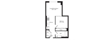 a floor plan of a living room and a kitchen