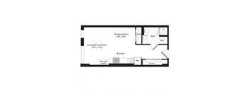 a floor plan of a unit with a bedroom and a living room