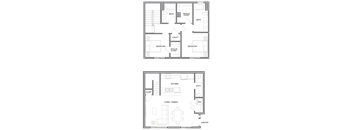 A floor plan of a house with two bedrooms, a living room, a kitchen, a bathroom, and a utility room.