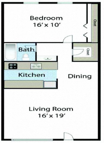 a floor plan of a small house with a kitchen and a living room