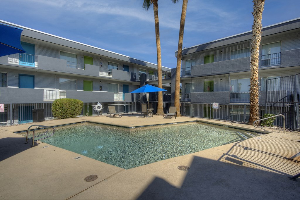 Central lounge area with pool