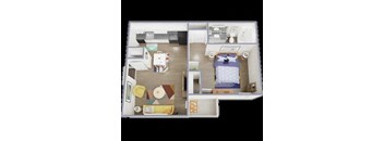 a floor plan of a house with a bedroom and a living room